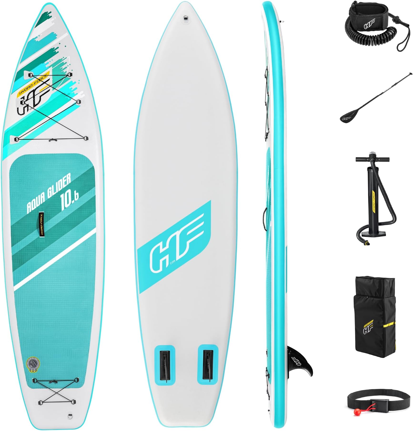 Hydro-Force SUP, Aqua Glider Stand Up Paddle Board Set with Hand Pump and Travel Bag, 10 ft 6
