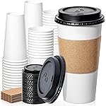 Fit Meal Prep 50 Pack 20 oz Disposable Coffee Cups with Lids, Sleeves, Leak-Proof To Go Coffee Cups with Lids, Durable Paper Cups for Hot Beverage, Home, Office, Party