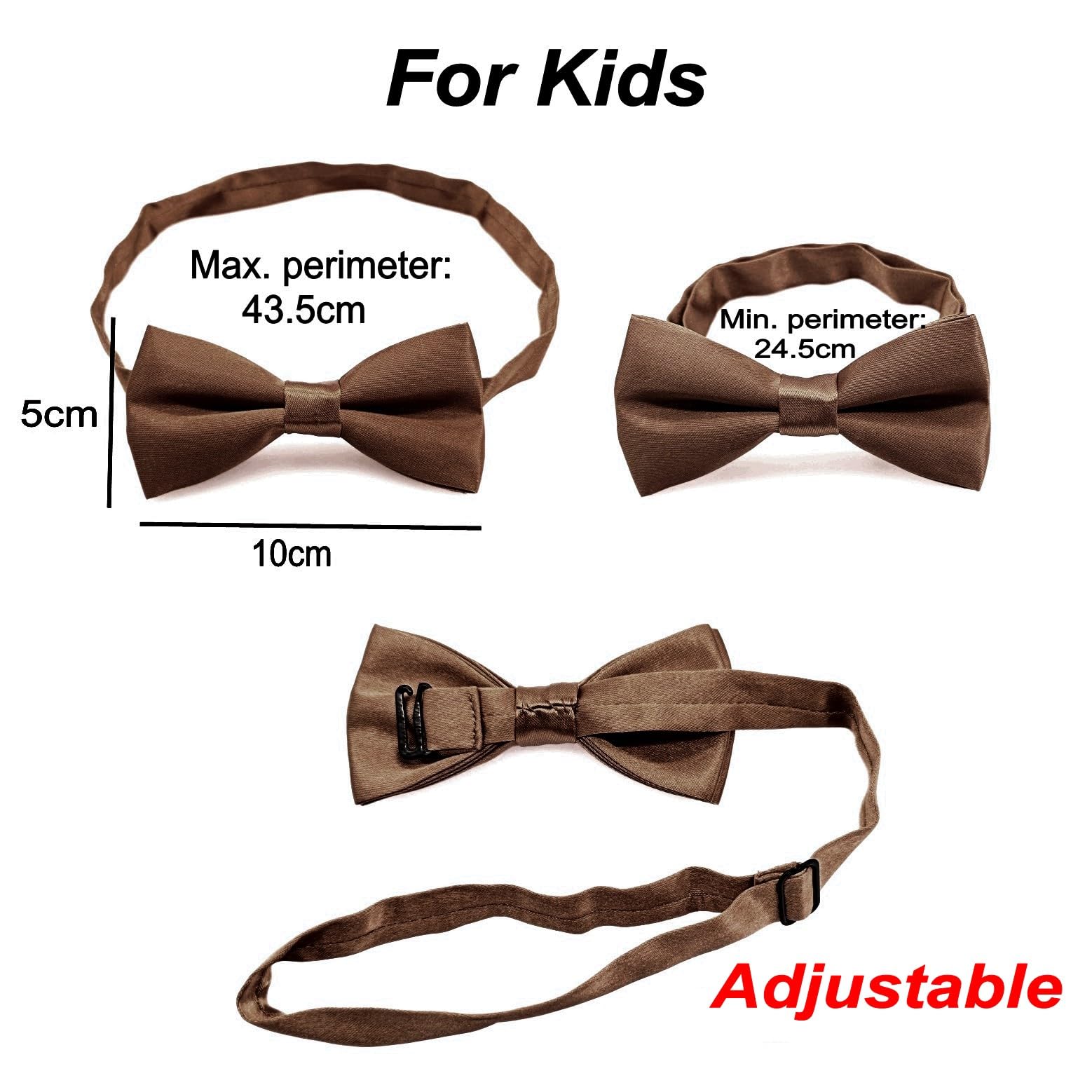 Conjunto de pajarita y tirantes para niños JZK Marrón, ajustable con clip, menos 135cm