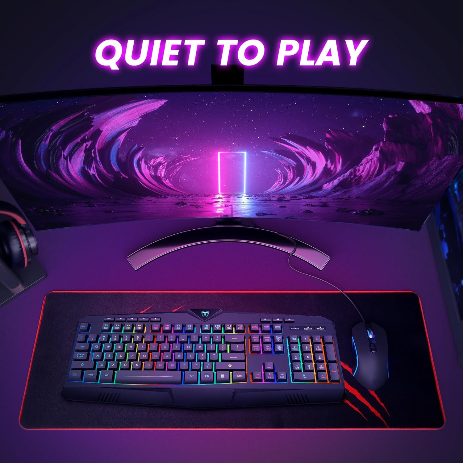 Wireless Keyboard, Rechargeable RGB Backlit Wireless Gaming Keyboard with Wrist Rest, Silent Keys, Multimedia Keys, Anti-ghosting, Full-Size Waterproof Light Up Keyboard for PC Mac Xbox Gamer