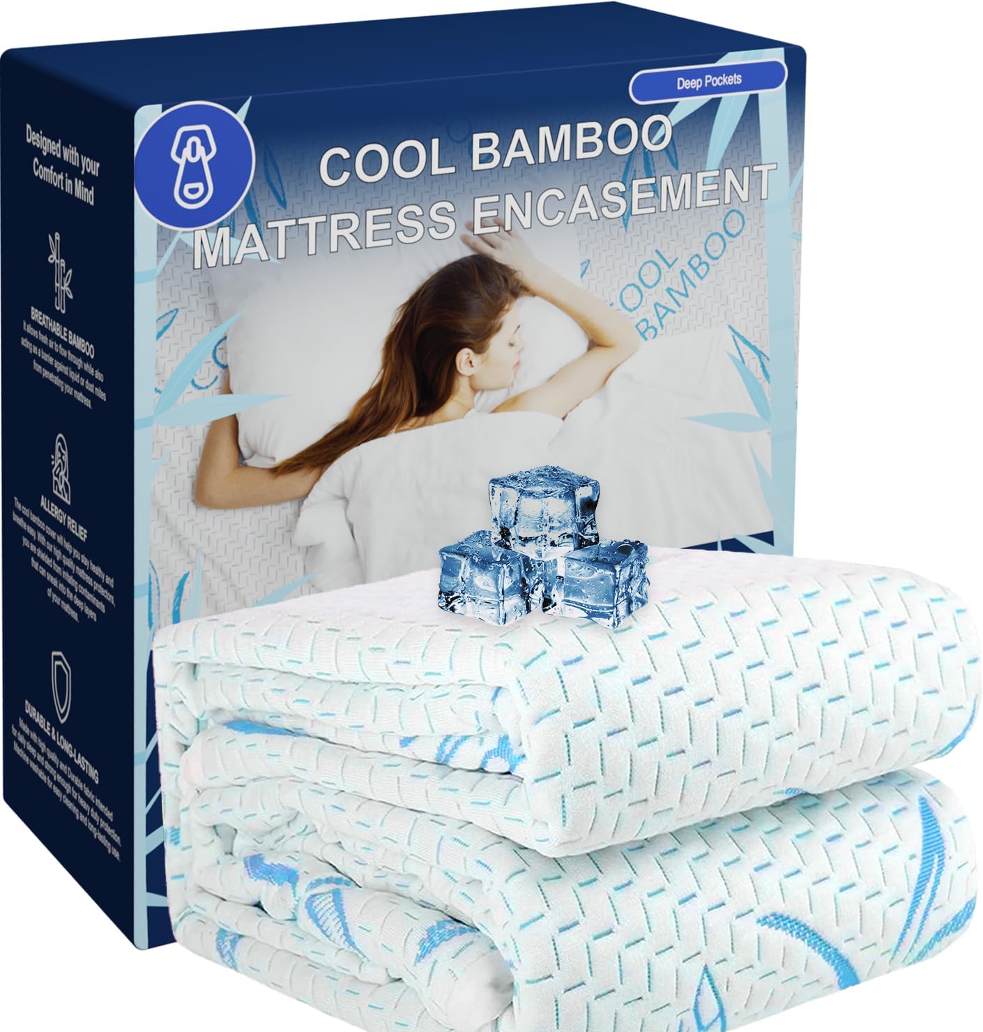 Cooling Bamboo Rayon Mattress Protector with Zipper - 100% Waterproof Size Mattress Cover - Soft & Breathable Jacquard Noiseless Mattress Pad Covers - Zippered Mattress Encasement (California King)