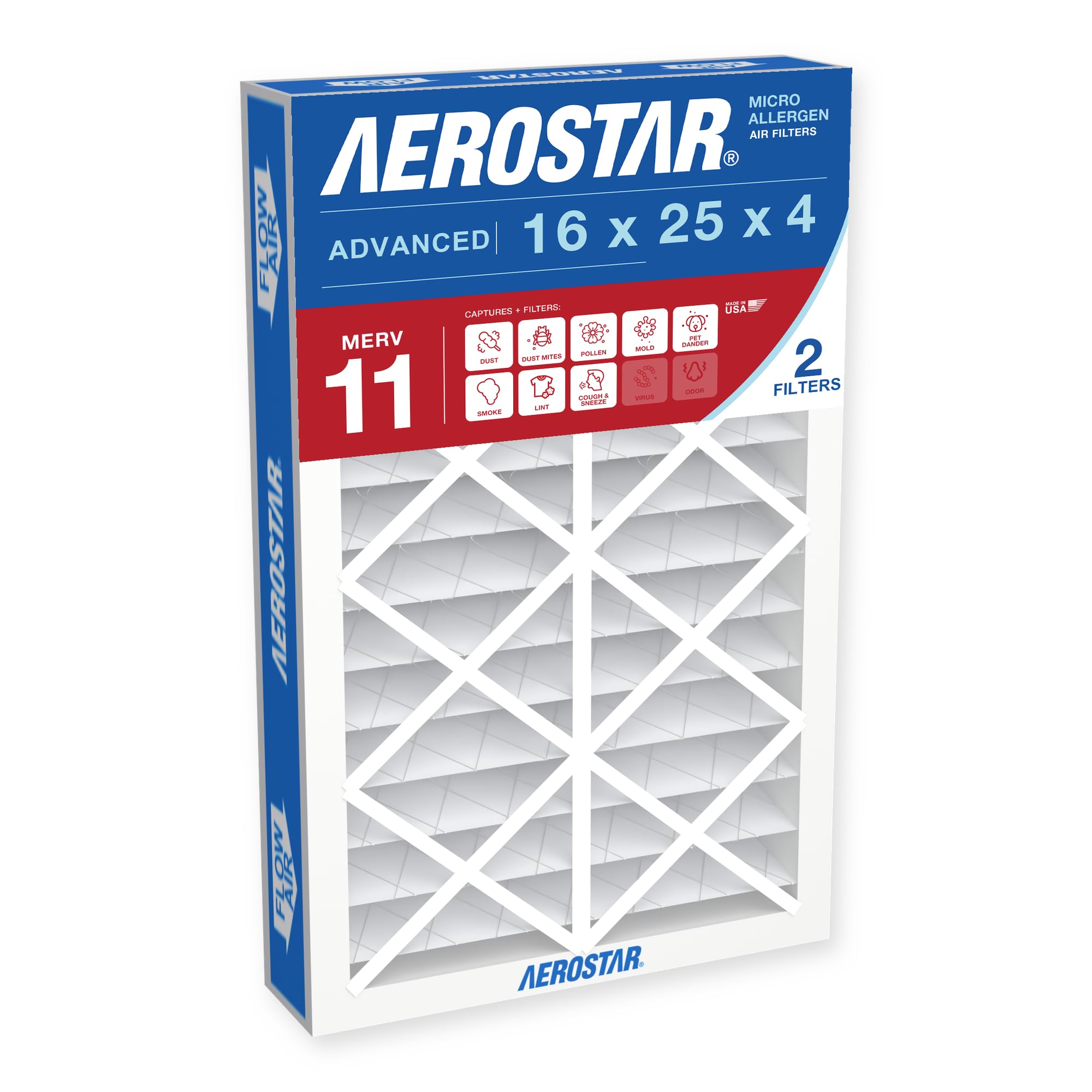 Aerostar Air Filter 16x25x4 MERV 11 2 Pack