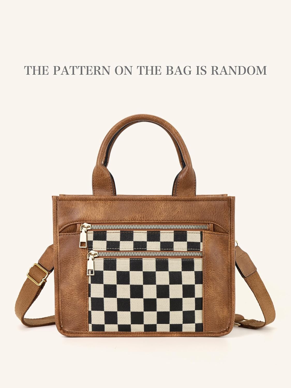 hibear Checkered Crossbody Bag for Women,Canvas Work Tote Handbags Checkered Purse Black and White Purse with Top-handle 2025 - Image 7