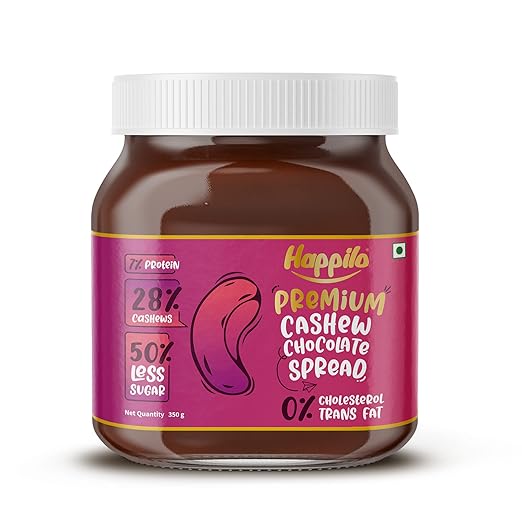 Happilo Premium Cashew Chocolate Spread, Delicious and Low-Carb Chocolate Spread with Goodness of Cashews, High Protein Low Sugar Sweet Dessert, Smooth & Creamy Guilt-Free Diet Snack, No Cholesterol and Trans-Fat, 350g