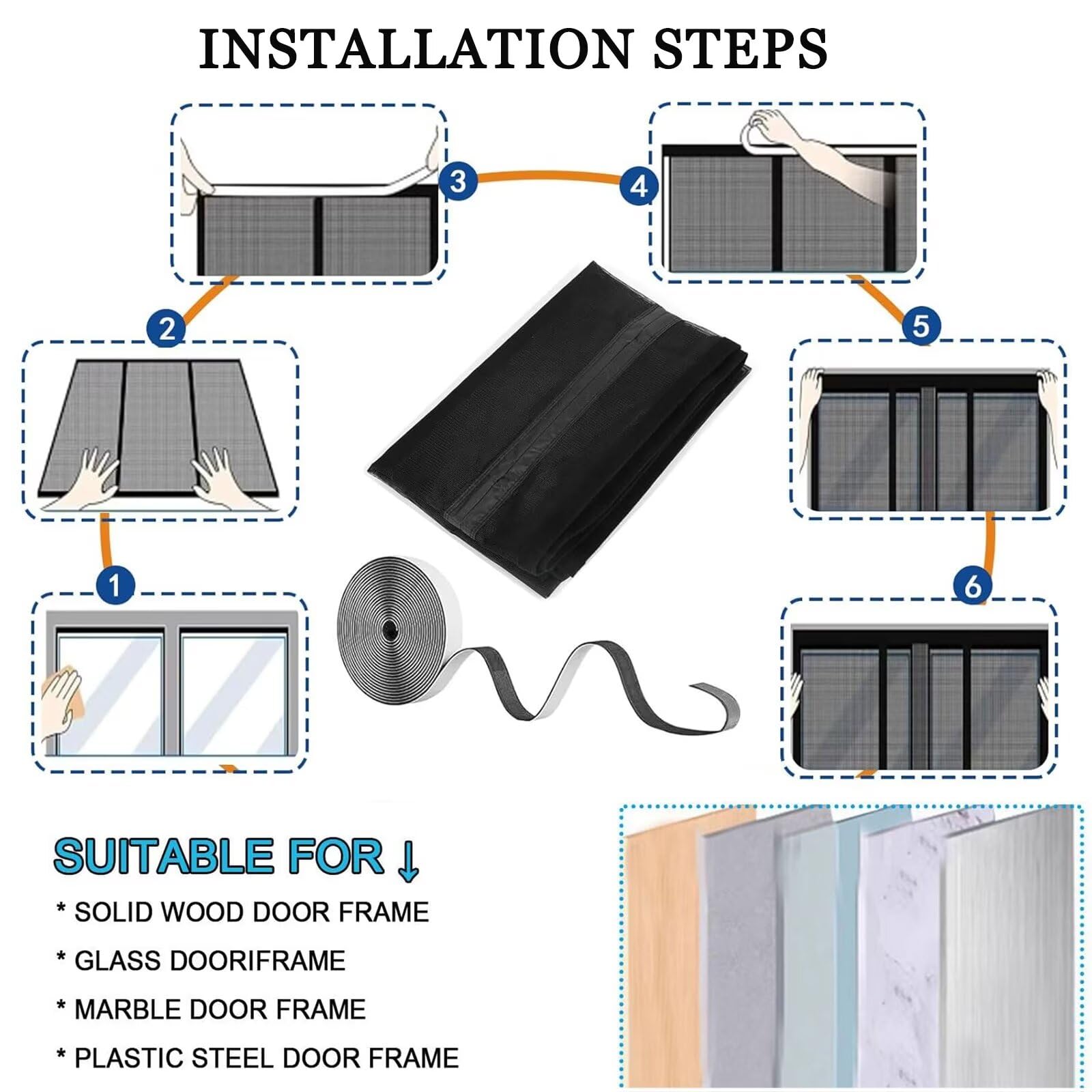 Rideau anti-insectes pour caravane 125x185cm Noir | Porte moustiquaire avec bandes magnétiques Moustiquaire magnétique Fermeture automatique
