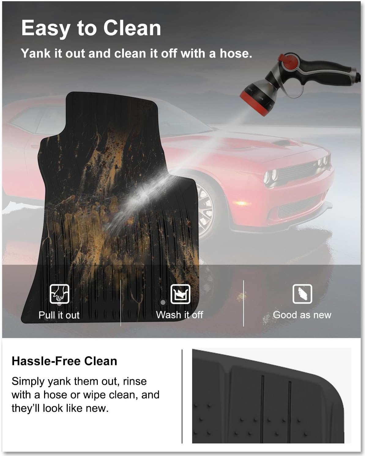 KIWI MASTER Floor Mats for 2011-2023 Dodge Challenger RWD, OEM Replacement 82212545, Custom Fit All Weather Car Mats, Heavy Duty TPE Floor Liners, Front & Rear 2 Row, Black - Image 7