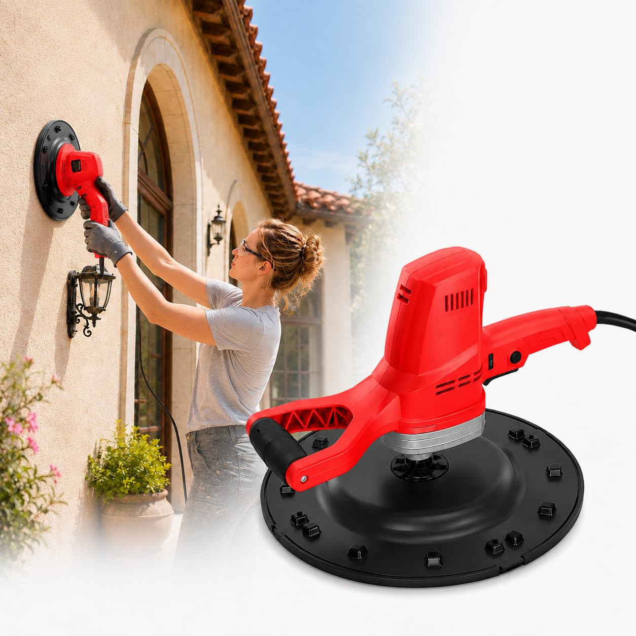 Cazzuola Elettrica Levigamuri, Lucidatrice per Cemento E Malta con 6 velocità Variabili, Utensile Manuale da 38 Cm per Cartongesso, Stucco, Finitura di Pareti E Pavimenti