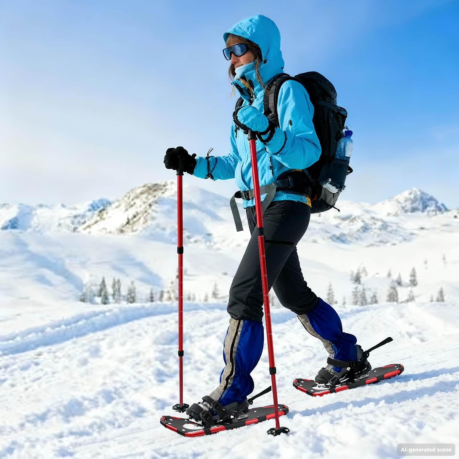 vidaXL Racchette da Neve 3 in 1 con bastoni da Trekking Rosso e Nero, Ciaspole in Alluminio per Il Giardino, Attrezzatura Outdoor Regolabile, Accessori Moderni per Camminare sulla Neve