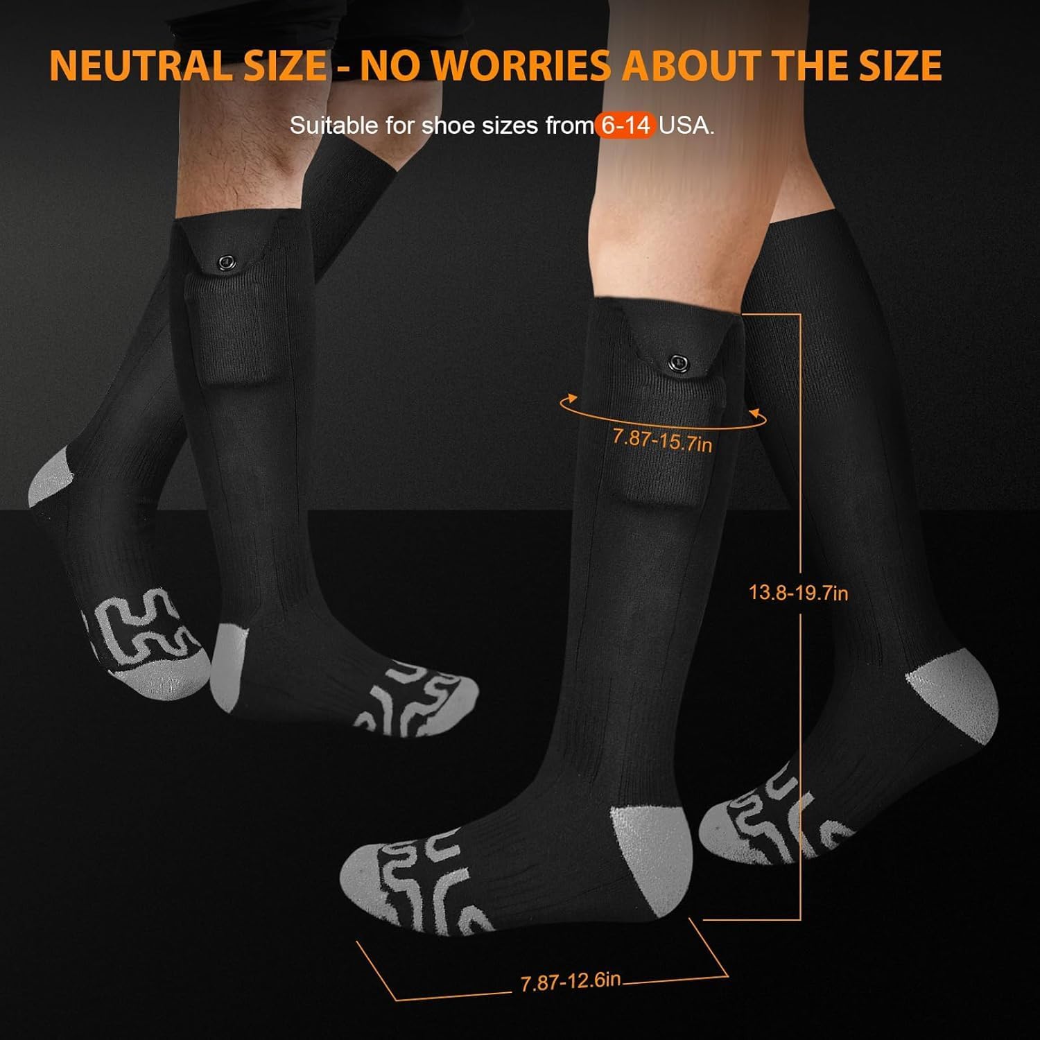 Heated Socks for Men Women, 2025-5v Solution for Cold Toes 5000 mAh Rechargeable Heated Socks, Suitable for Skiing, Sports, Outdoor, Hunting, Camping and Motorcycles （8-15USA） - Image 4