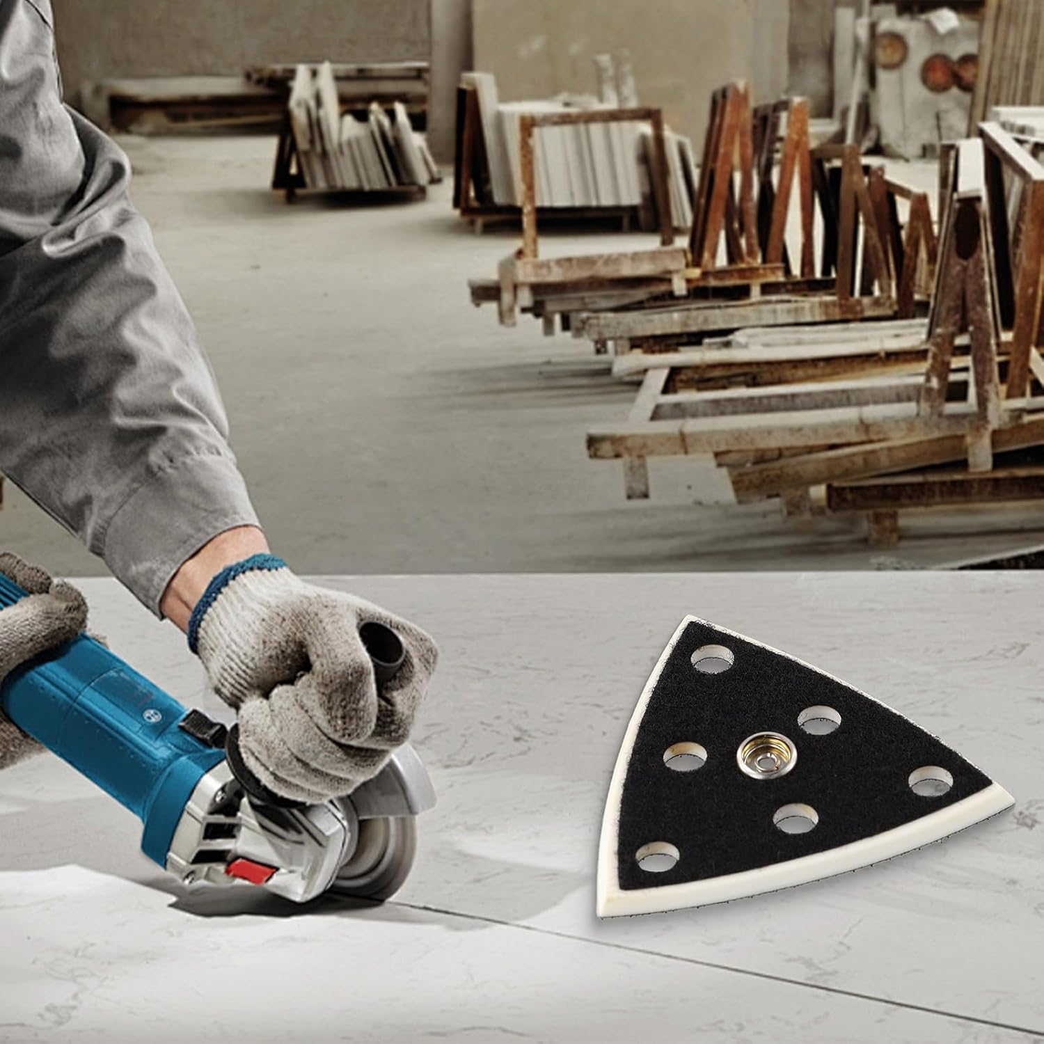 6-Hole Triangular Sanding Backing Pad 95x95x95mm Hook and Interface Orbital Sander Polishing Discs Black 1 Pack