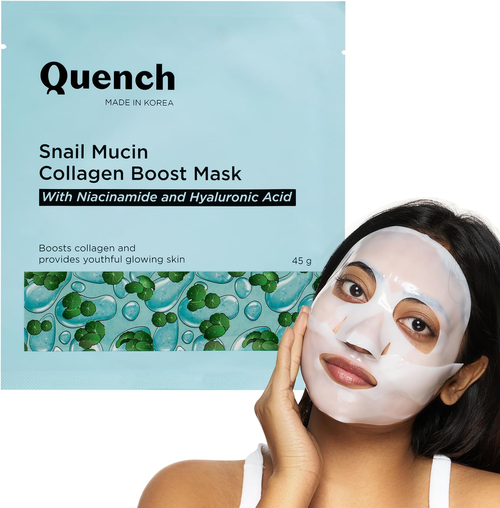 Quench Snail Mucin Korean Collagen Boost Mask with Niacinamide & Hyaluronic Acid for Glass Skin within 4 Hours | Korean Bio-Collagen Overnight Mask for Deep Hydration | Reduces Pigmentation, Wrinkles