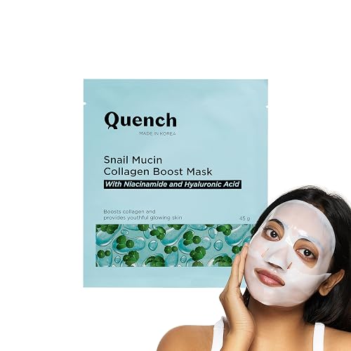 Quench Snail Mucin Korean Collagen Boost Mask with Niacinamide & Hyaluronic Acid for Glass Skin within 5 Hours | Korean Bio-Collagen Overnight Mask for Deep Hydration | Reduces Pigmentation, Wrinkles & Fine Lines (45g, 1 Piece)