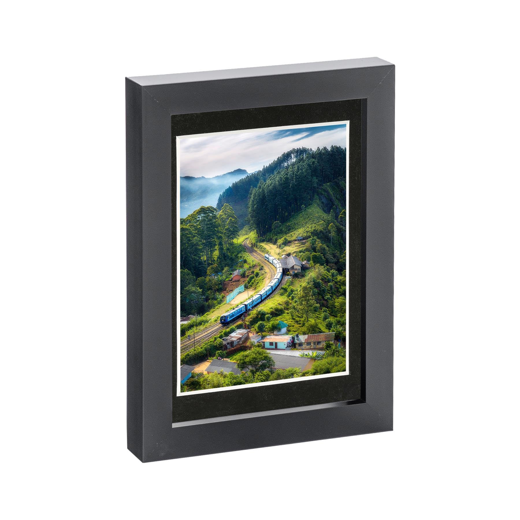 Nicola Spring 1x Black 5" x 7" Photo Frame with Black 4" x 6" Mount - Glass Aperture Home Picture Wall Hanging Landscape Portrait Display