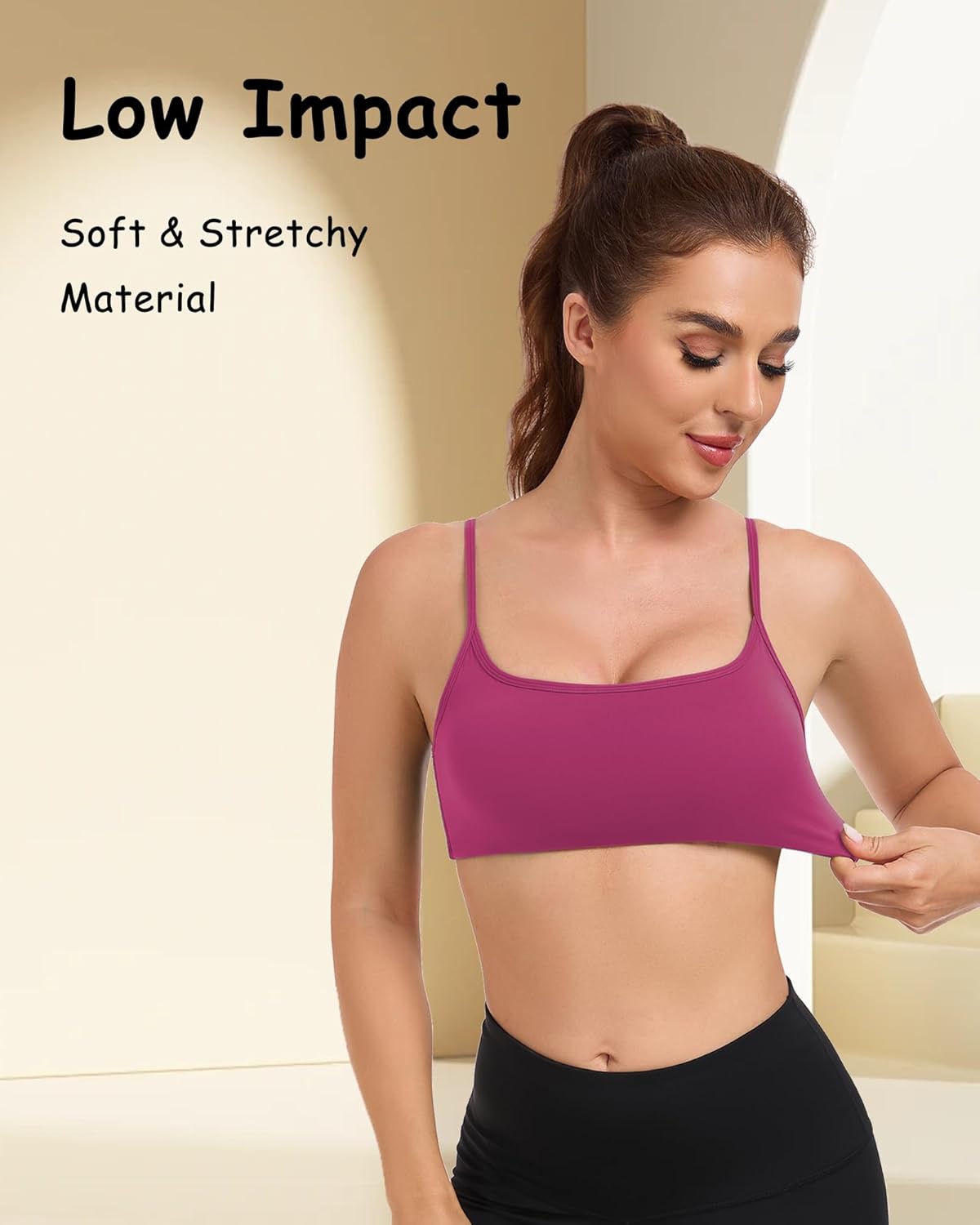 QUOJIZY Sports Bras for Women Open Back Workout Tops for Women Yoga Bra Spaghetti Straps Twist Back - Image 6