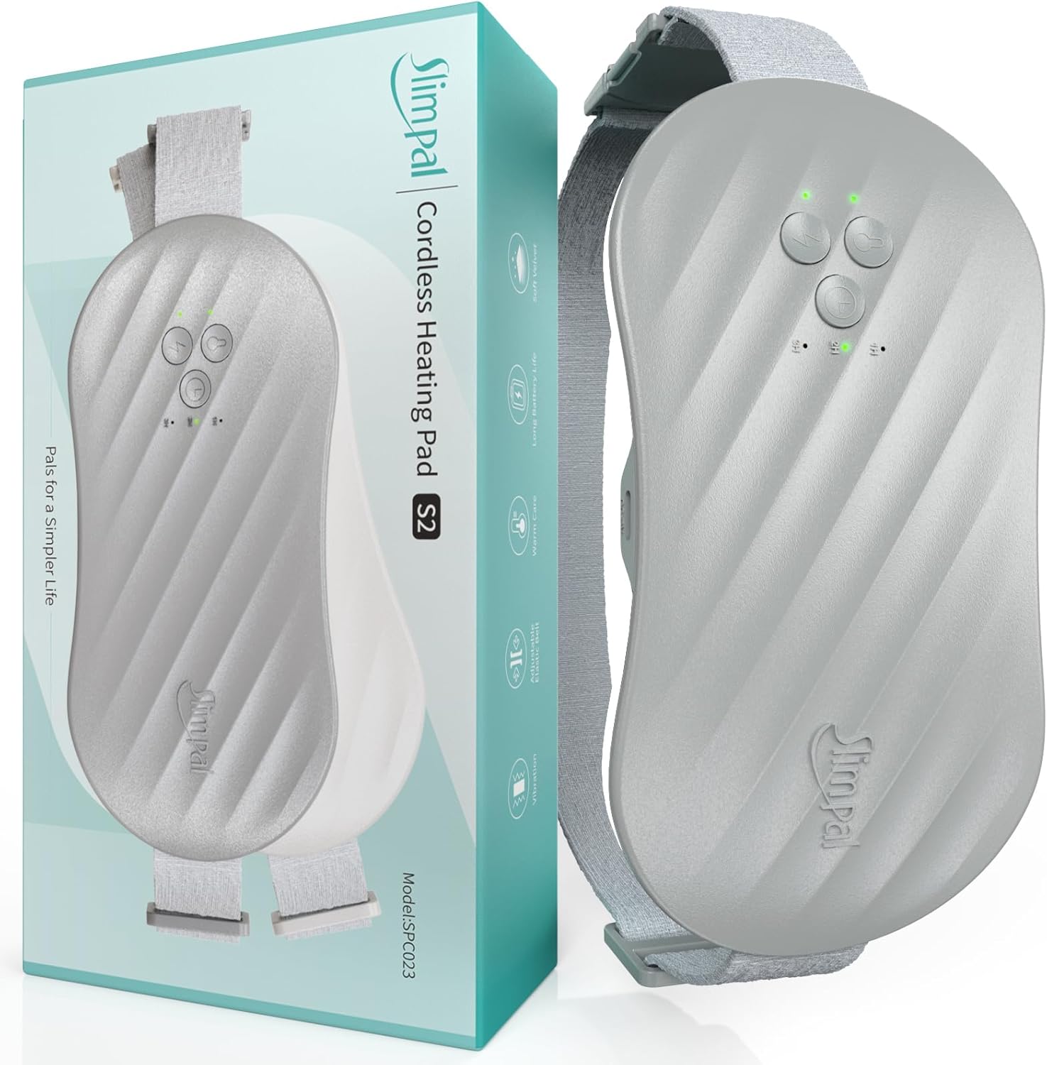 Slimpal Heating Pad for Period Cramps, Portable Heat Pad for Menstrual Period Pain Relief Electric Cordless Heating Belt w 4 Heat Levels for Back, Belly, Stomach, FSA HSA Eligible Approved, Grey S2