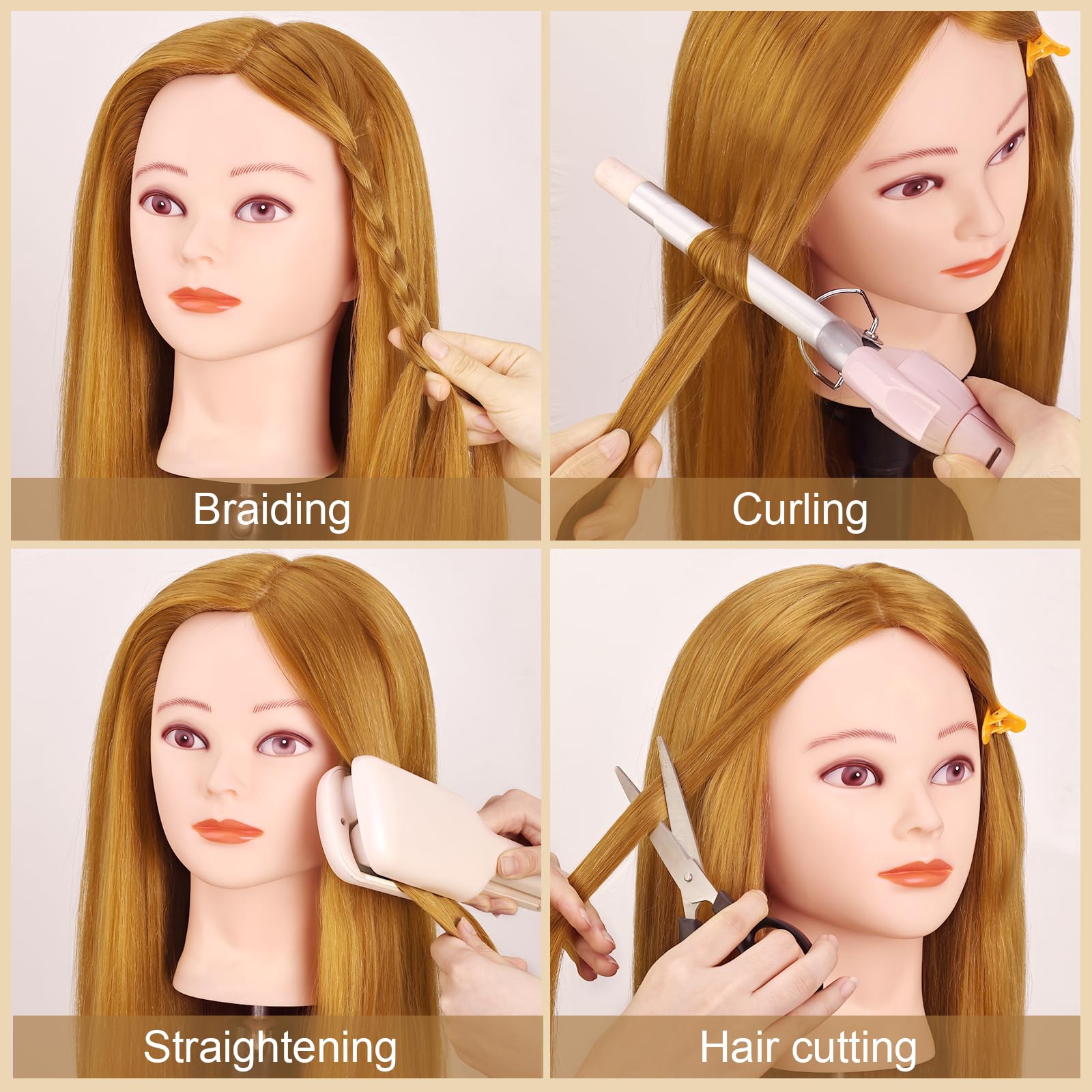Testina Parrucchiere Capelli, TopDirect 66cm/26" 70% Veri Capelli Testa per Parrucchieri Testa per Acconciature Manichino Cosmetologia Formazione con Morsetto + DIY Accessori per Capelli