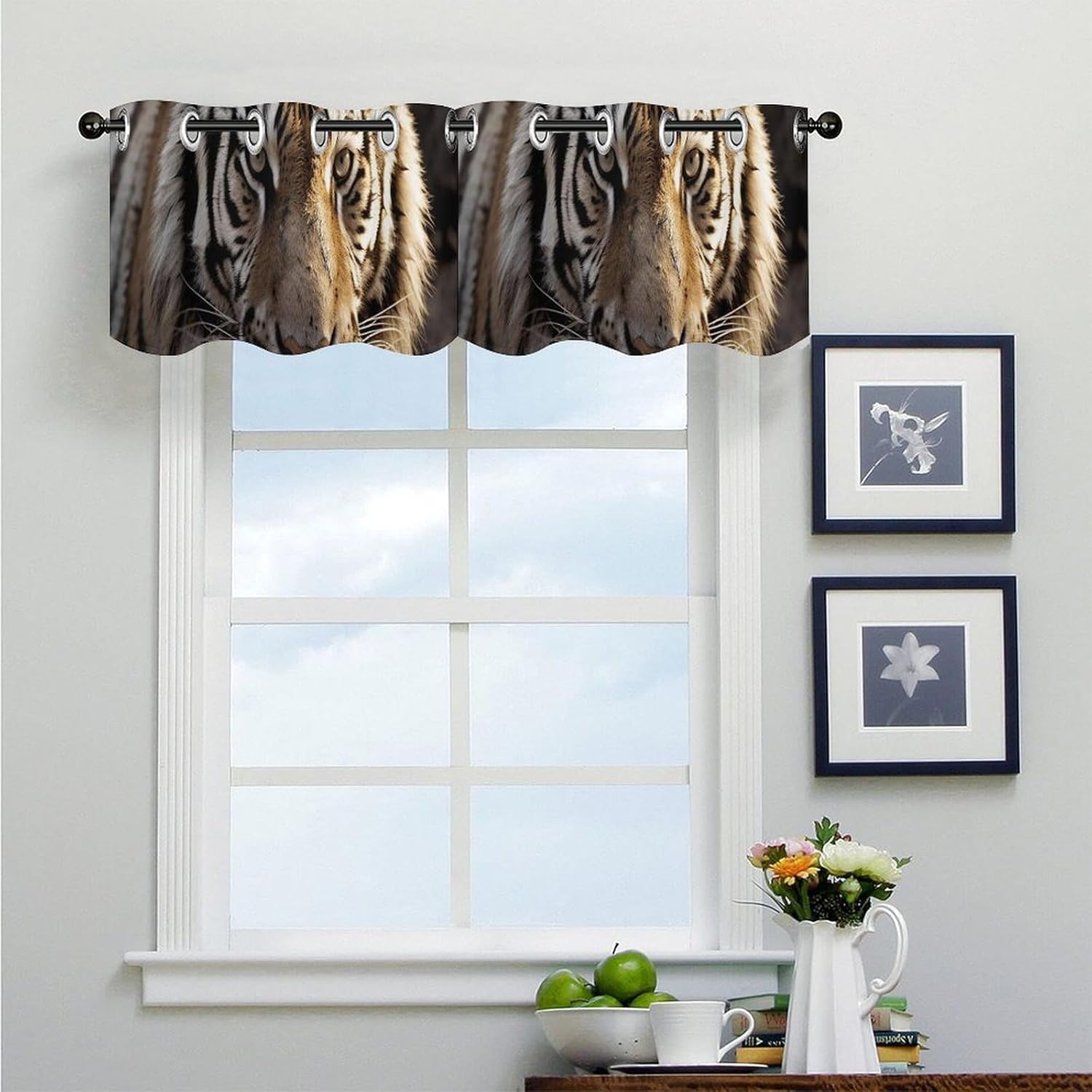 Animal Tiger Valance for Windows, 2 Pack Kitchen Curtains Modern Home Decor, Soft Blackout Window Curtains for Living Room & Bedroom, 18 X 52 Inch