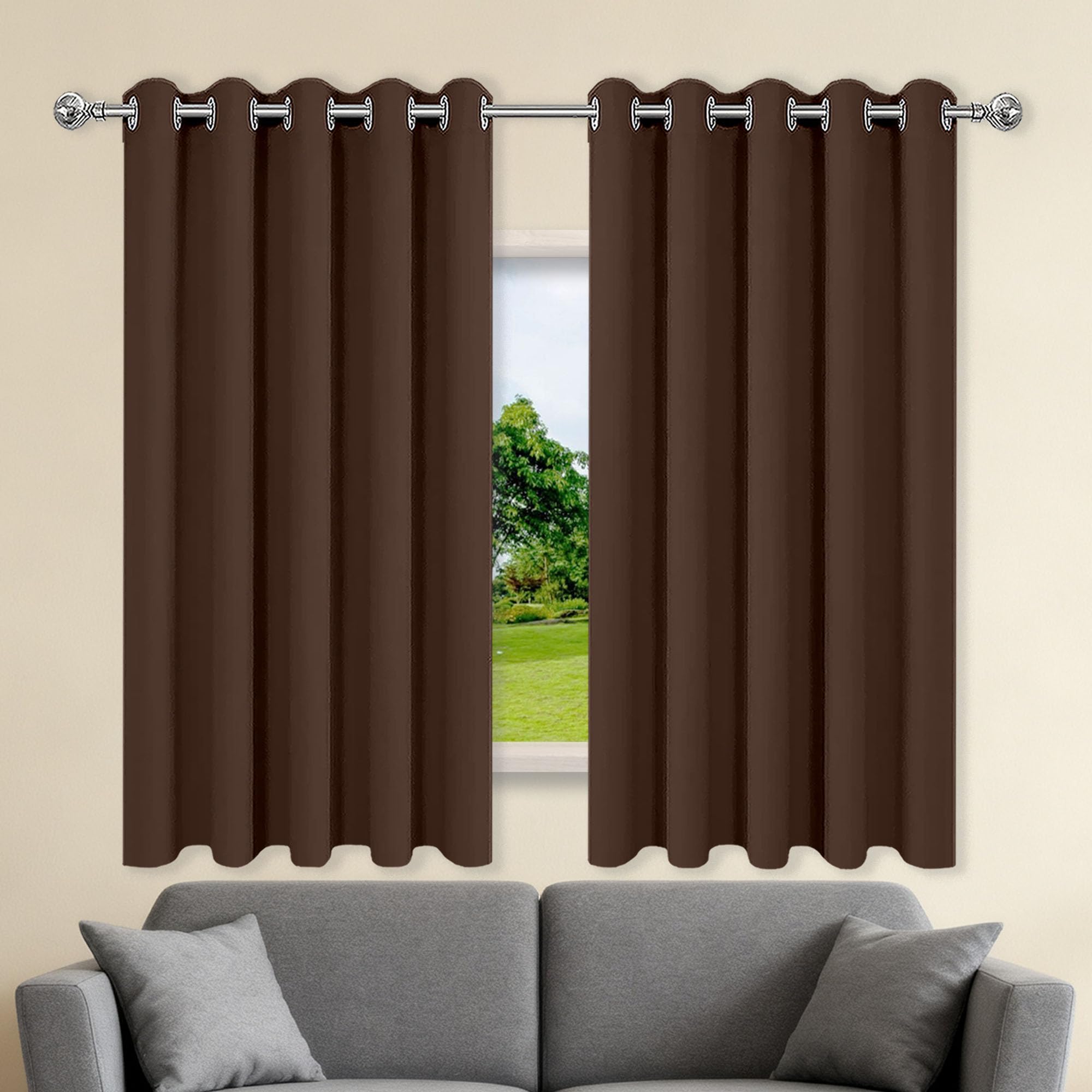 Rideaux occultants 450 x 230 cm brun pour isolation thermique de la chambre