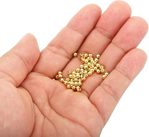 Miniatura 4 de PATIKIL Cuentas espaciadoras rellenas de oro de 18 quilates de 0.18 pulgadas para hacer joyas, paquete de 120 cuentas redondas de metal de latón