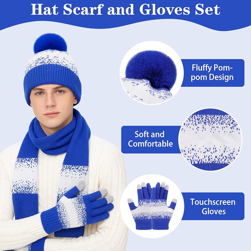 Bequemer Laden Invernale Termici Cappello Donna Guanti Touch Screen Sciarpa Set, Berretto Pile Doppio Lungo Sciarpe con Nappa
