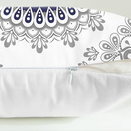 Miniatura 7 de CaliTime Juego de 2 fundas de almohada de forro polar, diseño de mandala, dalia, medallón floral, brújula, para sofá, cama, decoración de casa