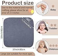 Vista 2 de Peryiter 6 toallas de muselina con capucha para bebé, 32 x 32 pulgadas, toalla de baño de algodón para recién nacidos, mantas absorbentes unisex