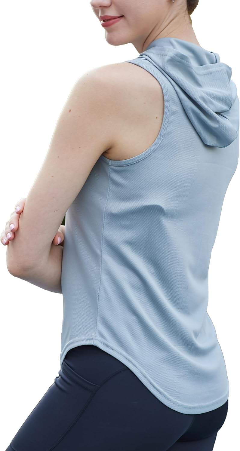 Womens Workout Hooded Tank Yoga Tops Running Shirts Quick Dry Gym Sleeveless Hoodie - Image 3