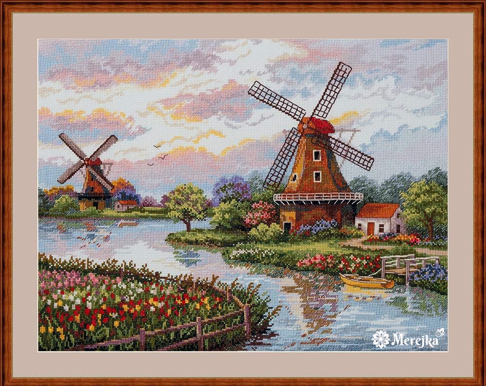 Merejka Counted Cross Stitch Kit Dutch Windmills