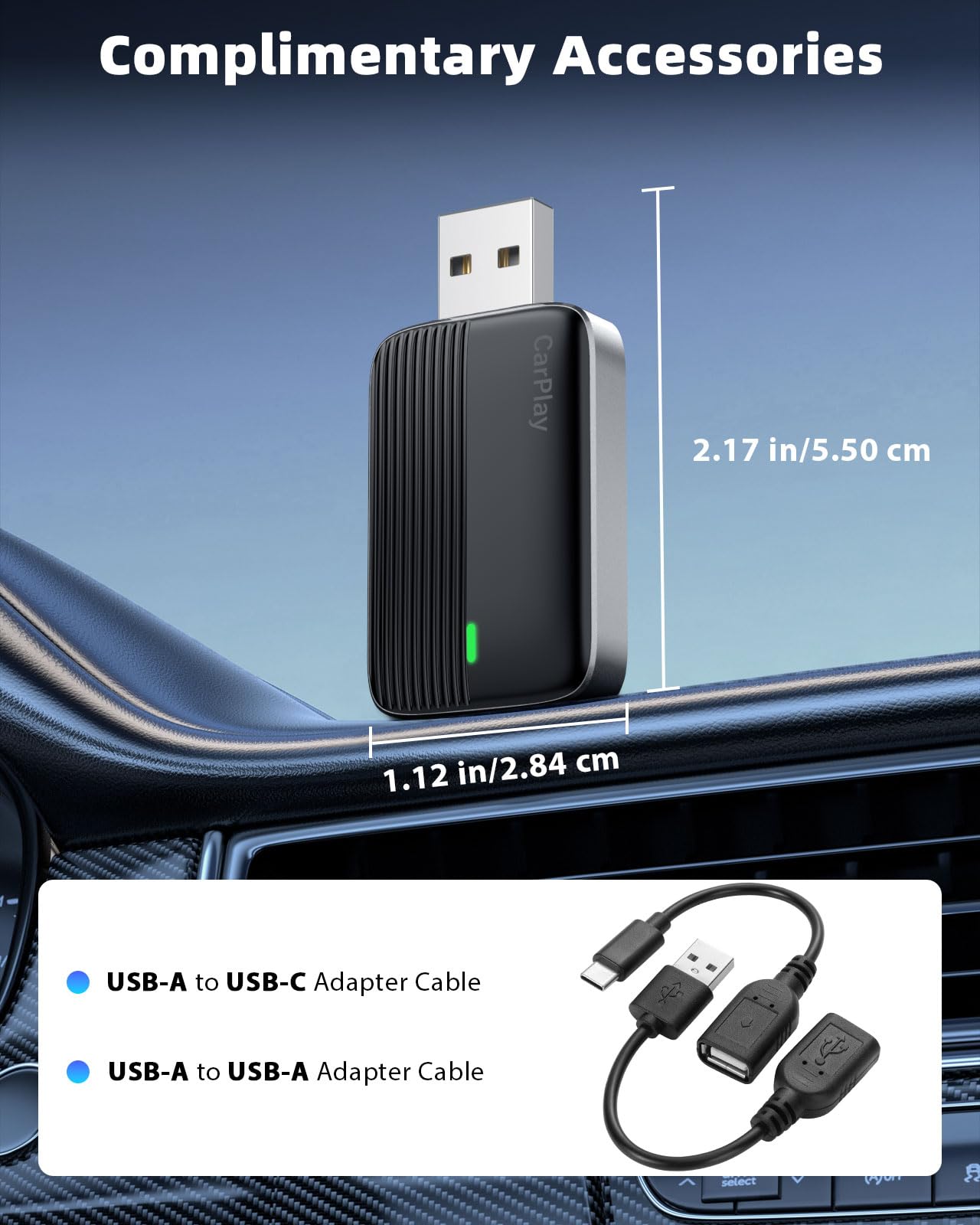 MoKo Wireless CarPlay Adapter for Apple iPhone (2025 Upgraded), Mini Car Play Adapter for iOS 10+ & Cars with Apple CarPlay, Wired Car Play to Wireless, Fast Response Stable Control No Delay