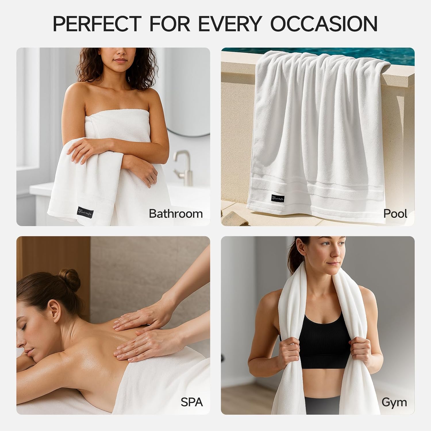 REDKISS Large Bath Towels Set 2 Piece, 100% Cotton, 31x63 in,Heavyweight 760GSM, Highly Absorbent & Quick Dry, Super Soft Luxury Bath Sheets for Bathroom,Hotel Collection - White