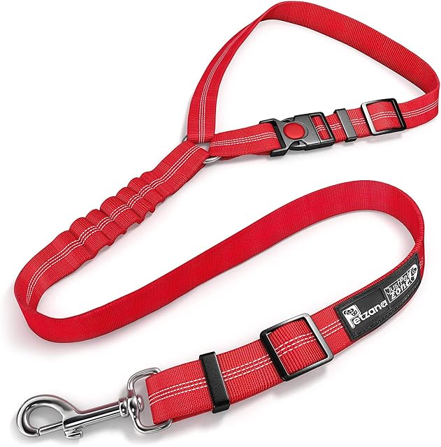 Headrest Dog Car Seat Belt Adjustable with Elastic Bungee Buffer Durable Headrest Pet Seat Belt Dog Car Safety Harness Restraint (Red)
