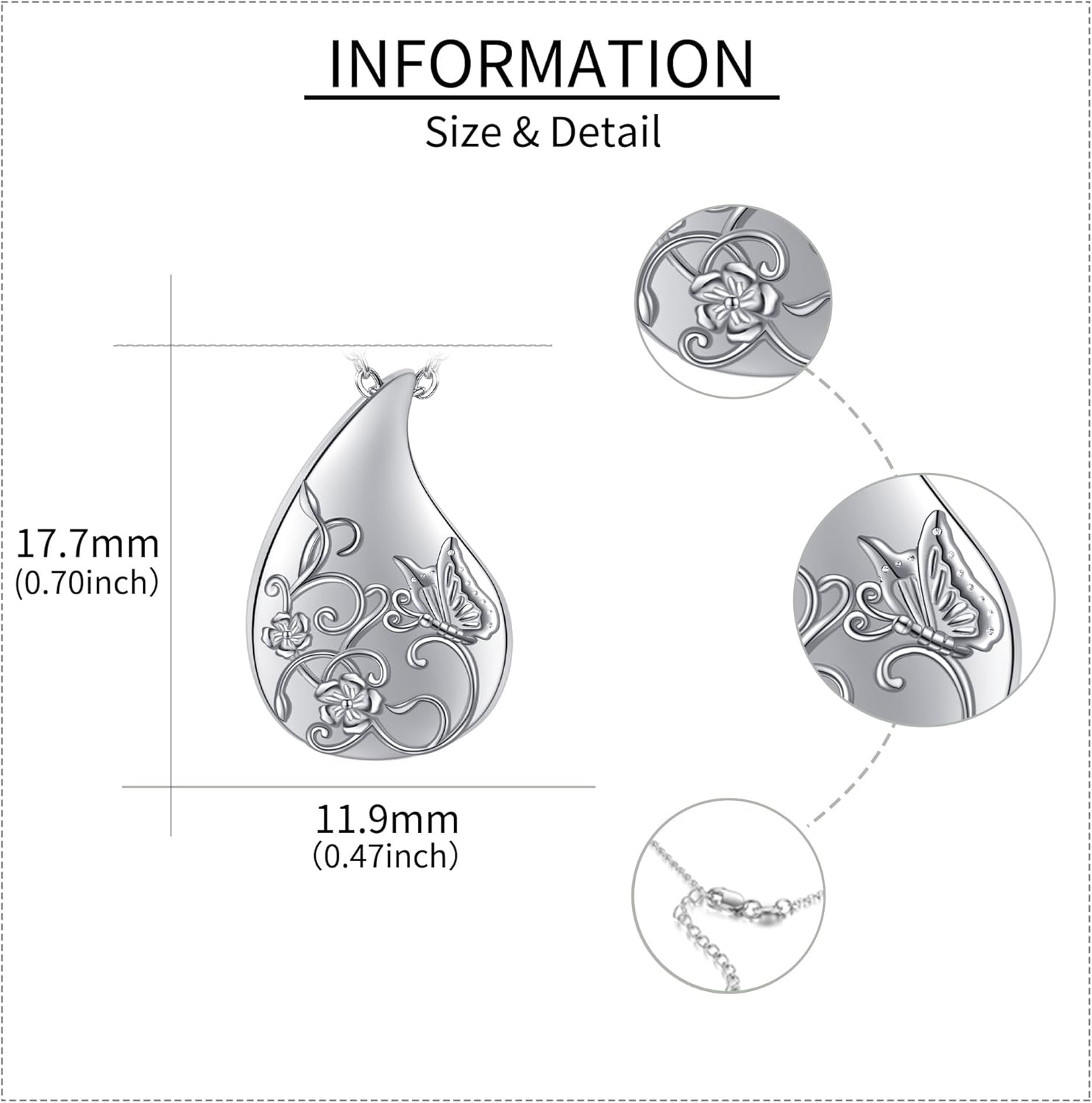 Teardrop Urn Necklace 925 Sterling Silver Butterfly Urn Necklace for Ashes Cremation Jewelry for Women - Image 4