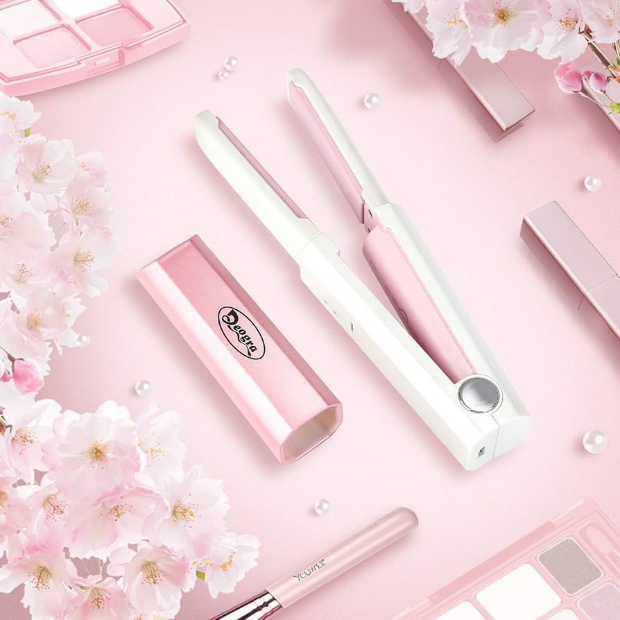 ヘアアイロン ブラック・ピンク 充電器・ケース付き ヘアアイロン 充電式 コンパクト コードレス ミニヘアアイロン