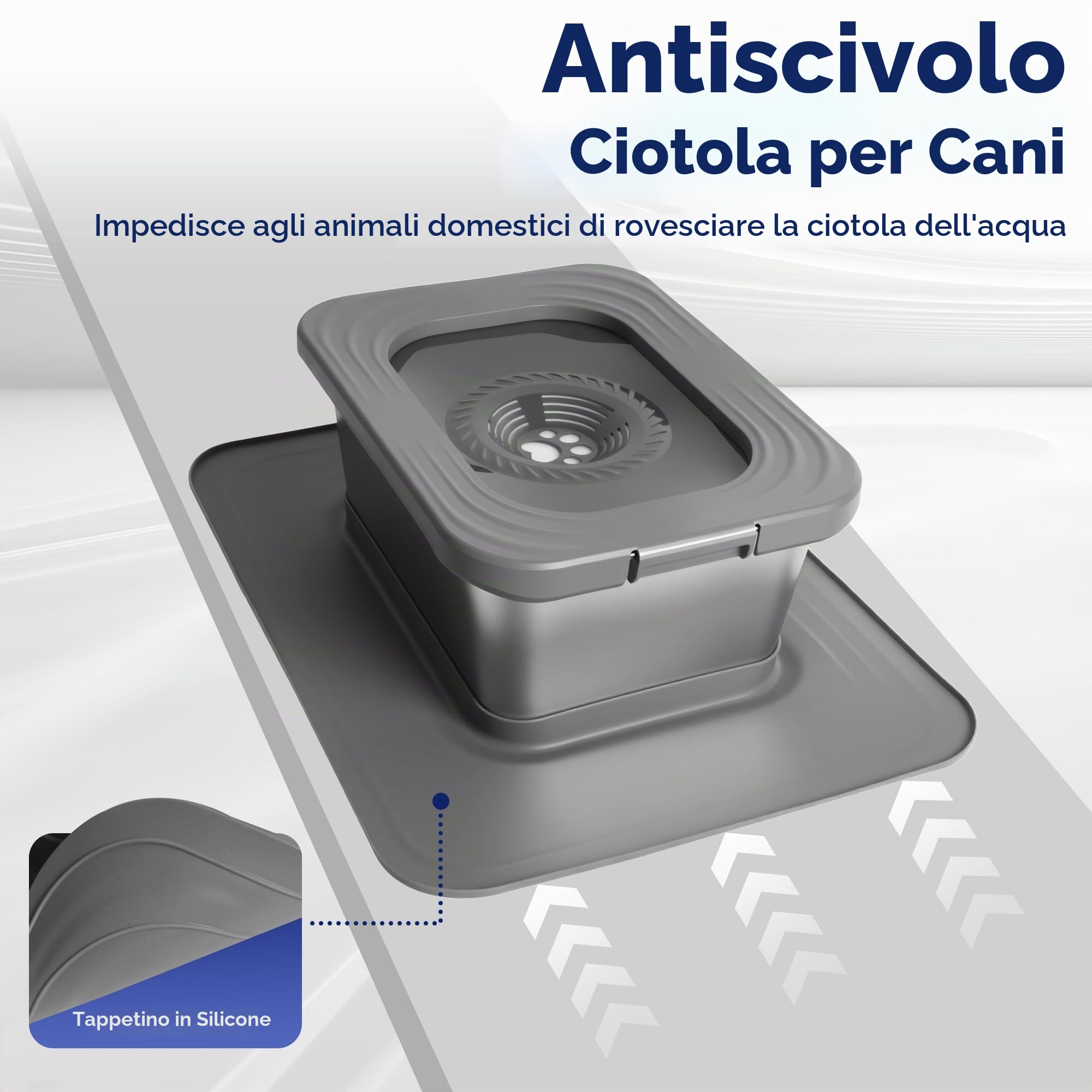 Bostar Ciotola dell'acqua per cani da 10 l, senza sbavare, con tappetino in silicone XXL, filtro di ricambio, in acciaio inox, per cani di taglia media/grande, lavabile in lavastoviglie