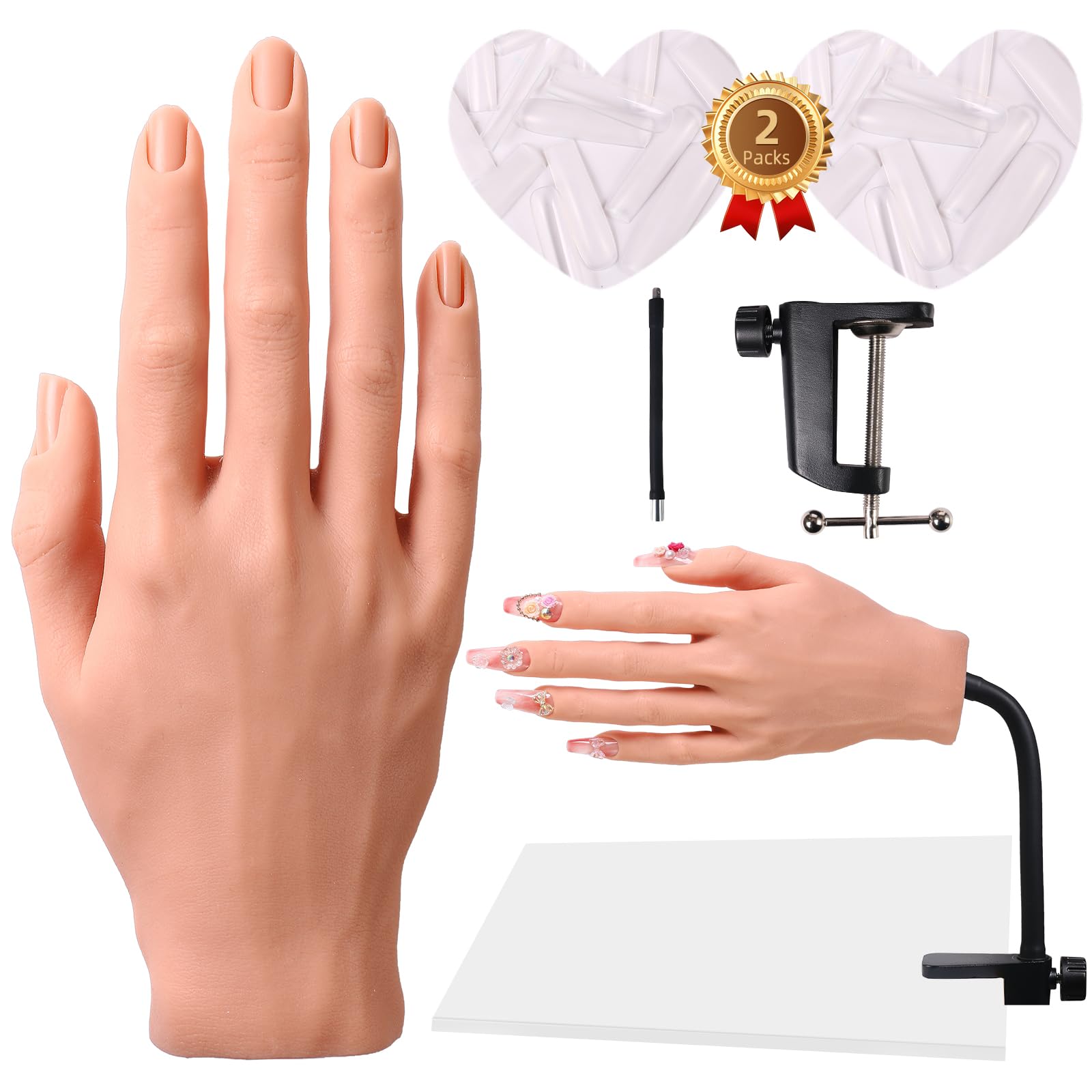 Übungshand für Acrylnägel - Silikon-Nagelübungshand - Flexibles Nagelhandübungsmodell für professionelle Anfänger (-25)