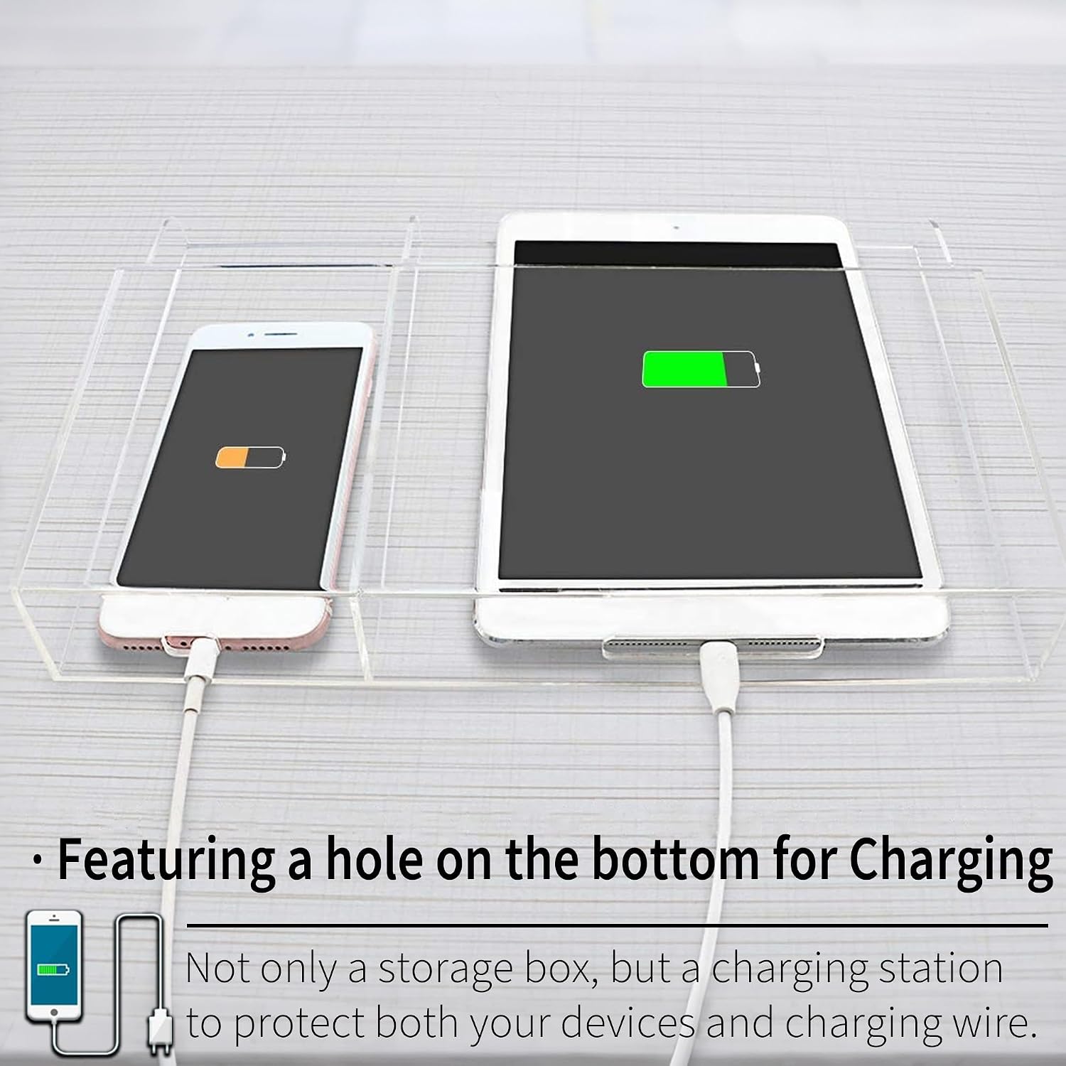 Clear Wall Tablet Holder Acrylic Wall Mounted Phone Holder for iPad, Remote Control Holder Laptop Stand for eReader Storage Caddy with Charging Holes for Kindle iPhone