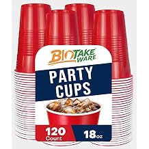Red Plastic Cups, 120 Count, 18 Oz BPA-Free Disposable Party Cups for Cold & Hot Drinks, Red Cups for Parties, Picnic, Tailgates, Birthdays, Holidays, Event and More