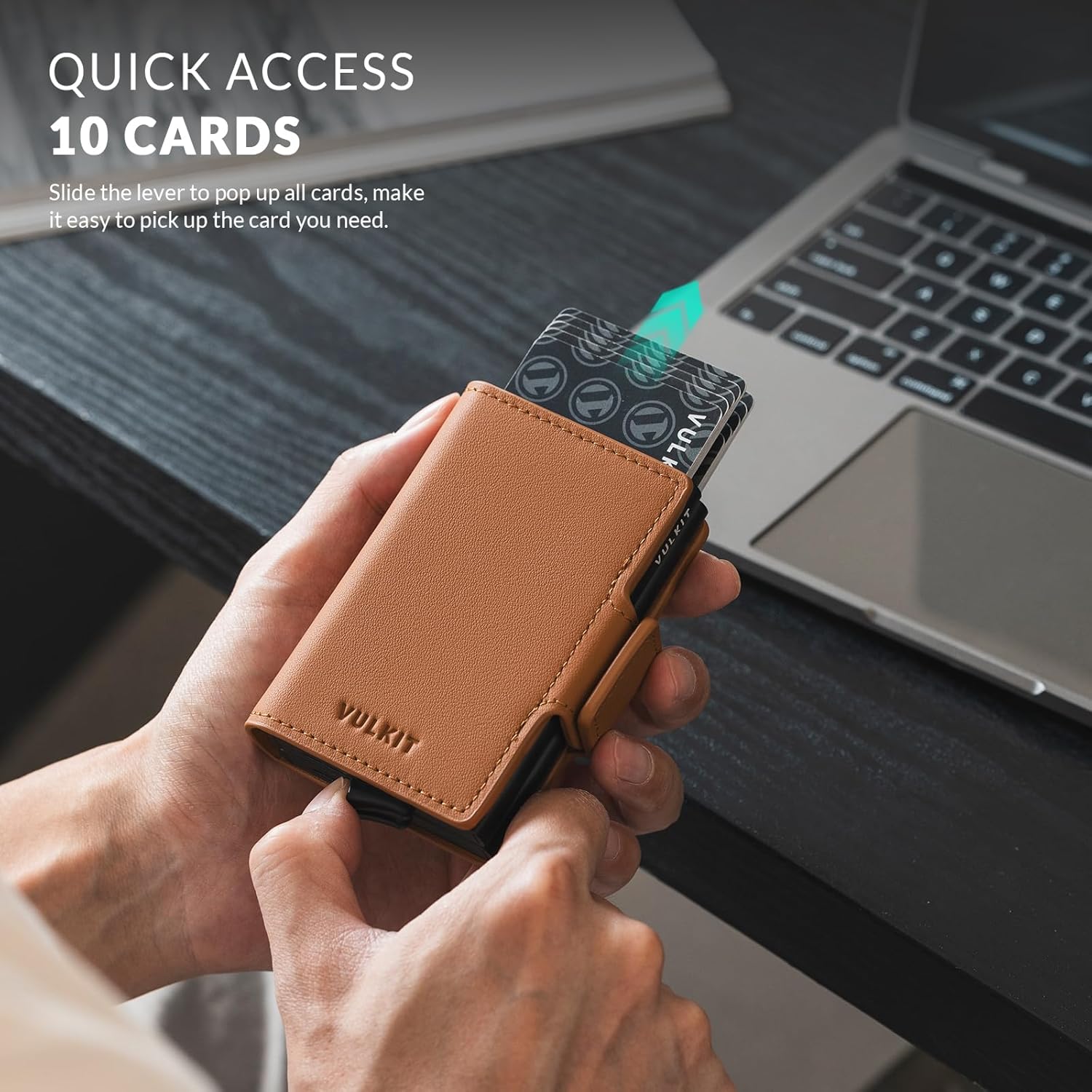 VULKIT Credit Card Holder RFID Blocking Leather Automatic Pop Up Wallet Magnetic Wallet Double Card Case for Men and Women