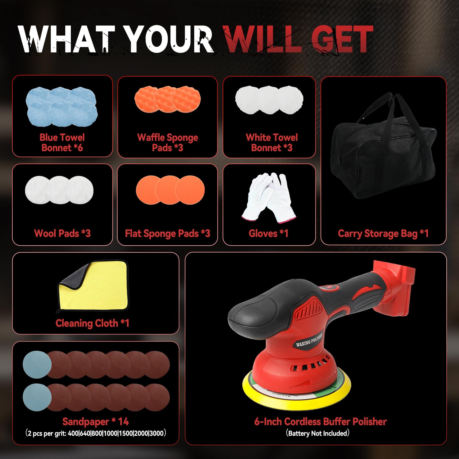 Milwaukee 18 V - Lucidatrice a buffer wireless compatibile con batteria a 8 velocità variabili, lucidatrice orbitale da 6 pollici, kit di cera per cera per auto (rosso)