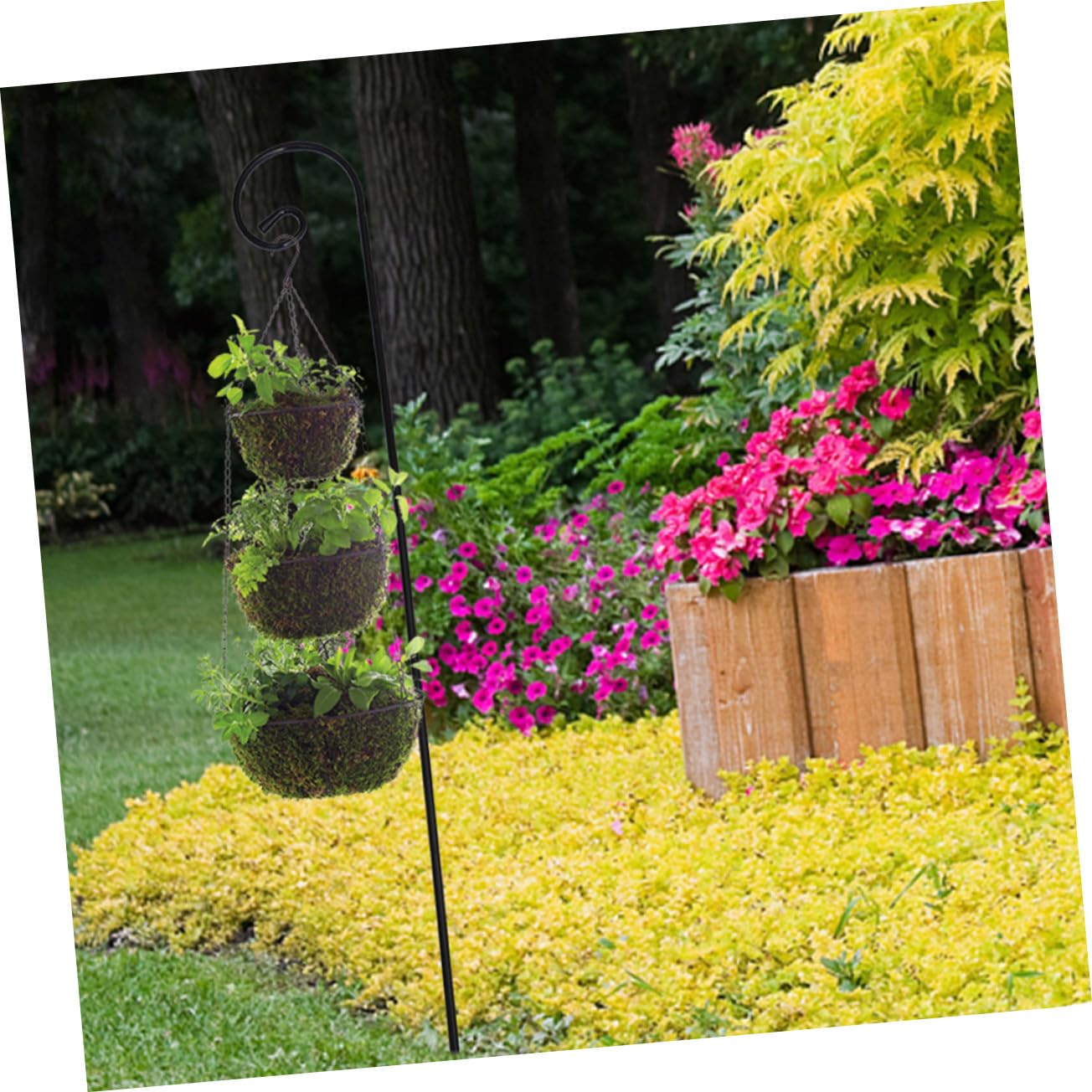 NUOBESTY Lot de 2 Crochets en Fer Noir Antirouille pour Jardin, Support Solide et Facile à Démonter, pour Suspendre Pots de Fleurs et Lanternes Solaires sur Pelouse