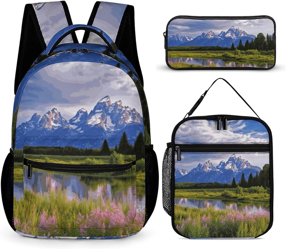 Grand Teton National Park Mochila ligera con lonchera, bolsas para lápices, libreros 3 en 1