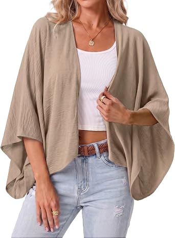 GRECERELLE Womens Summer Lightweight Cardigan Open Front Casual Loose Cropped Kimono Oversized Cover Ups