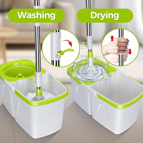 Miniatura 3 de Juego de trapeador giratorio y cubo, trapeador Masthome y cubo con escurridor. Cubo desmontable de 4 litros pequeño, agua limpia y sucia separada,