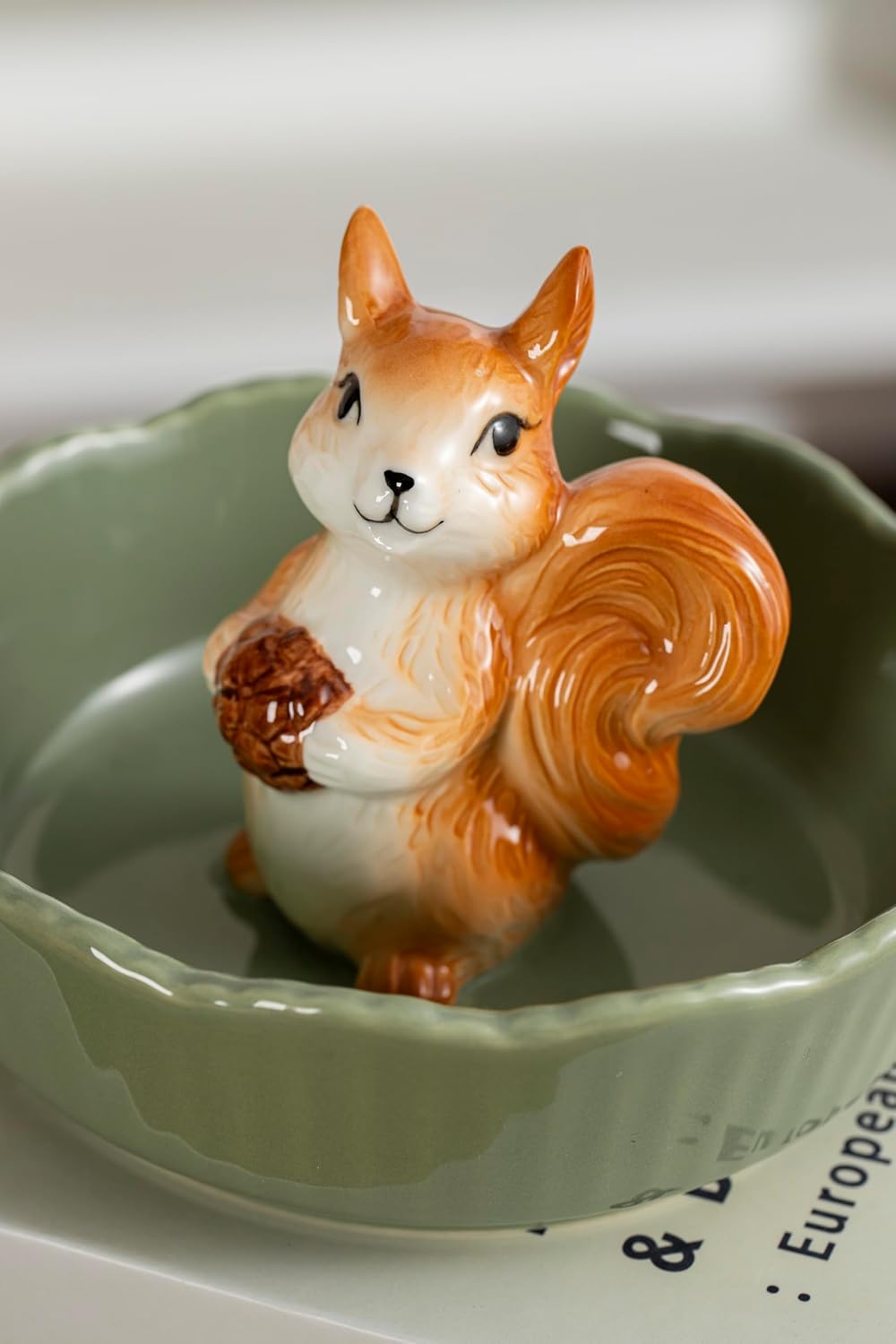 DIHOclub Cute Squirrel Candy Bowl Ceramic Candy Dish (Green Squirrel)