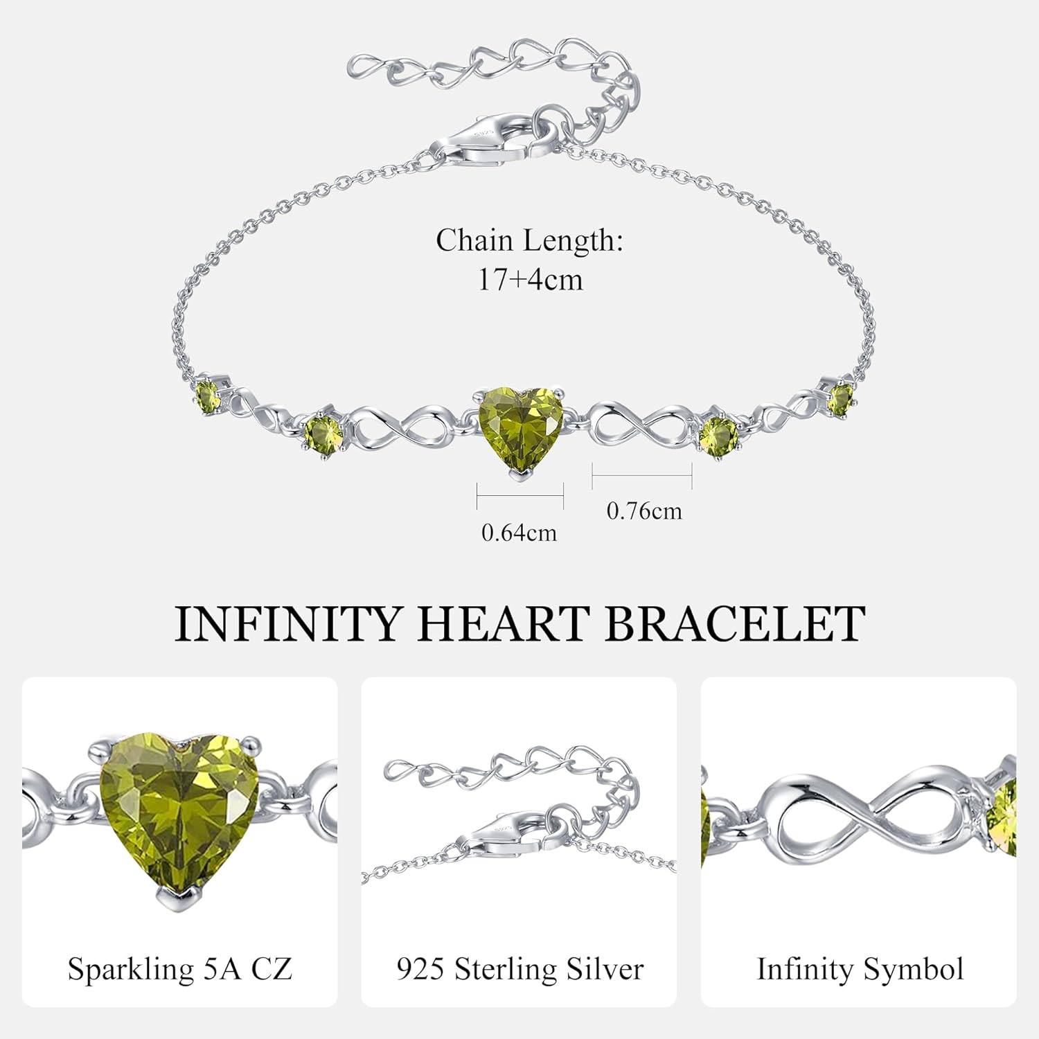 G&GEMSJEW Infinity Heart Birthstone Bracelets for Women, 925 Sterling Silver Women Charm Link Bracelet Adjustable, Birthday Anniversary Christmas Jewelry Gifts for Women Wife Mom Girlfriend Her - Image 4