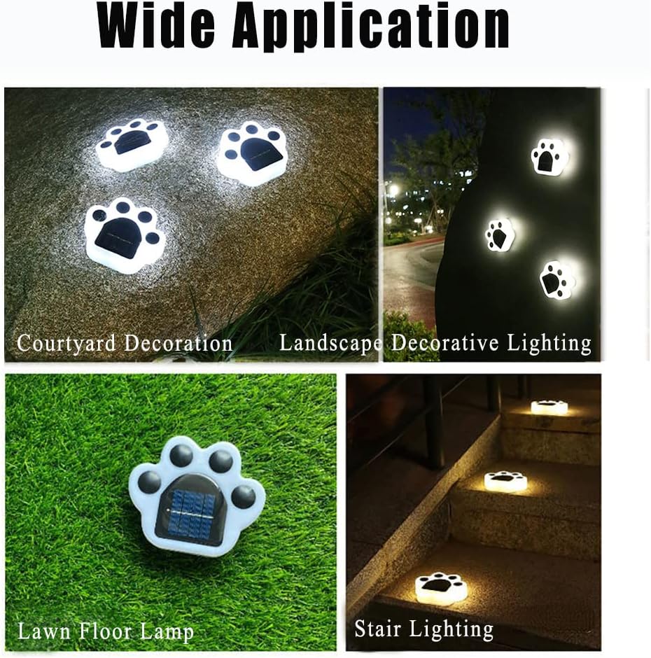 4Pack Solar Paw Print Lights,Solar Lights Ground Outdoor,Dog Paw Lights,Cat Puppy Animal Garden Lights,Paw Lamp Walkway Lighting for Patio,Yard,Pet Lover (Warm Light)