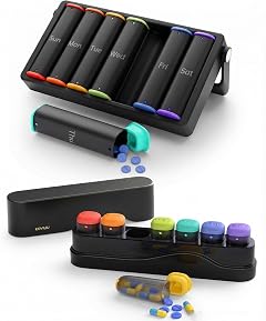 Weekly Pill Organizer 2 Times a Day Black and Weekly Pill Organizer 1 Time a Day Black
