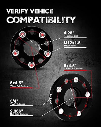 Vista 519 de KAX Espaciadores de rueda de 0.236 x 5.315 in, espaciadores de rueda centrados de 2 pulgadas y 6 lengüetas para F-15-0, Expedition, Mark LT, Negro