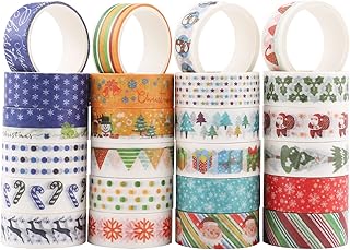 24 Rolls Washi Tape Set Christmas Craft Washi Tape Xmas Masking Tape Decorative Adhesive Decorative Tape for Christmas DIY Craft Gift Wrapping Scrapbooking Bullet or Journal Supplies