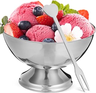 PRETYZOOM Stainless Steel Food Cup Medium Salad Storage Bowl for Desserts Ice Cream Fruit Serving Wedding Party Kitchen Use